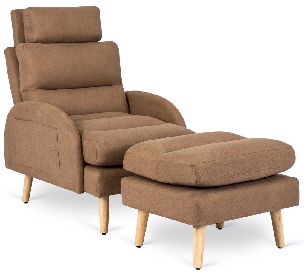 Fotel Wypoczynkowy HENRY z Podnóżkiem Brązowy Nowoczesny Loftowy