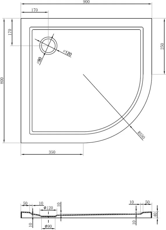Mexen Flow brodzik półokrągły asymetryczny slim lewy 90 x 80 cm, czarny mat - 46Q708090L