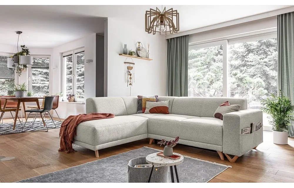 Beżowy rozkładany/ze schowkiem narożnik (lewostronny/w kształcie litery L) Classy Sophie – Miuform
