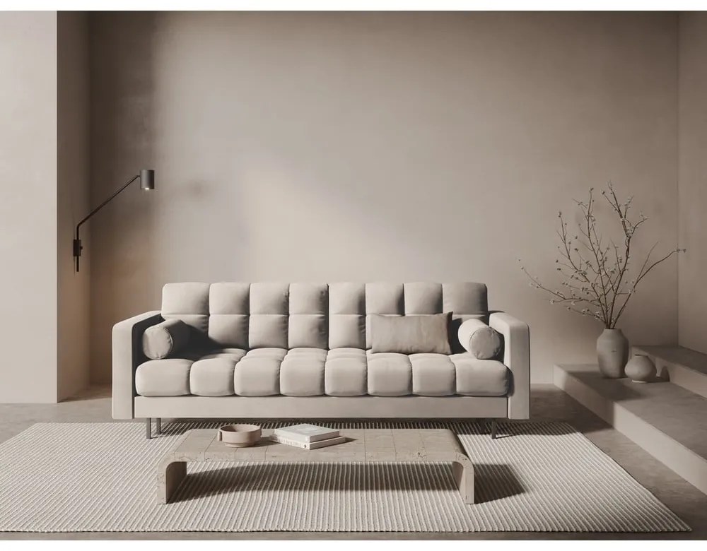 Beżowa aksamitna rozkładana sofa ze schowkiem 222 cm Bali – Cosmopolitan Design
