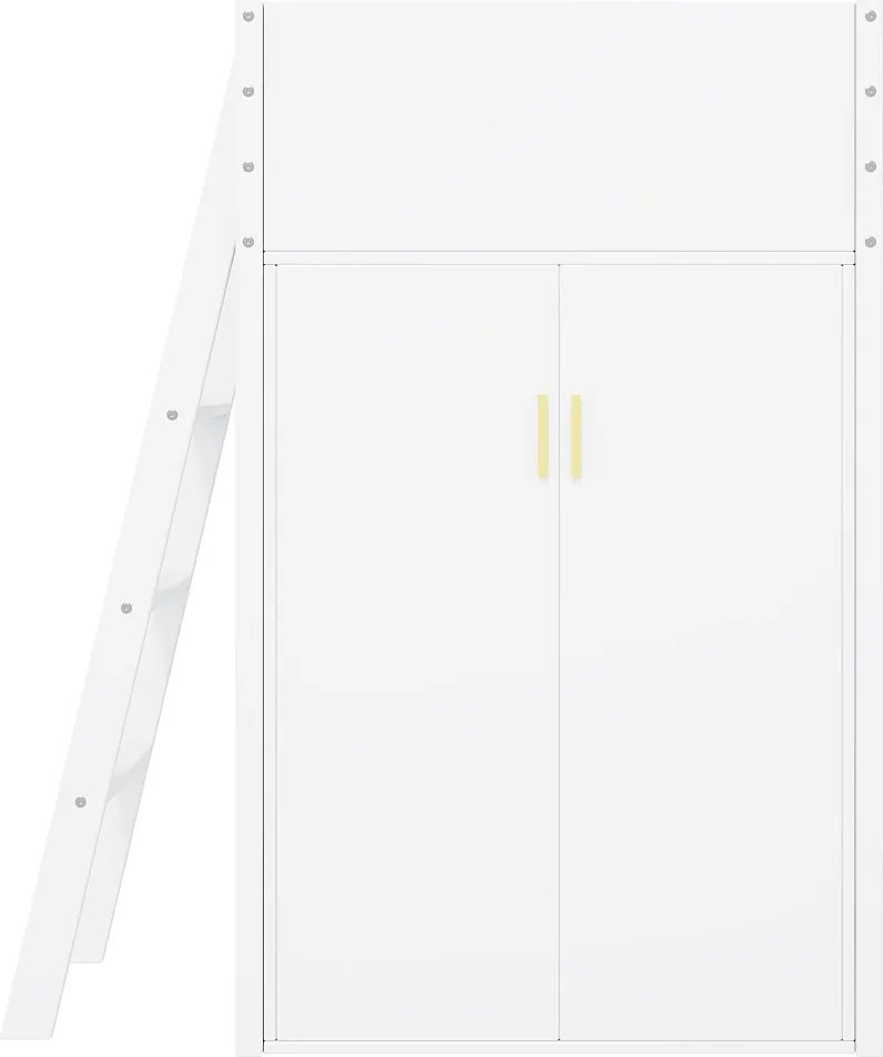 Łóżko mezzanine 90x200cm z drewna - z biurkiem i modułową szafą - Białe
