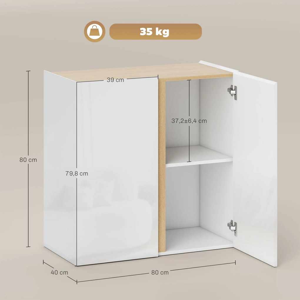 HOMCOM Szafka, komoda z drzwiami Soft-Close, regulowana półka, do salonu, kuchni, jadalni, Biała