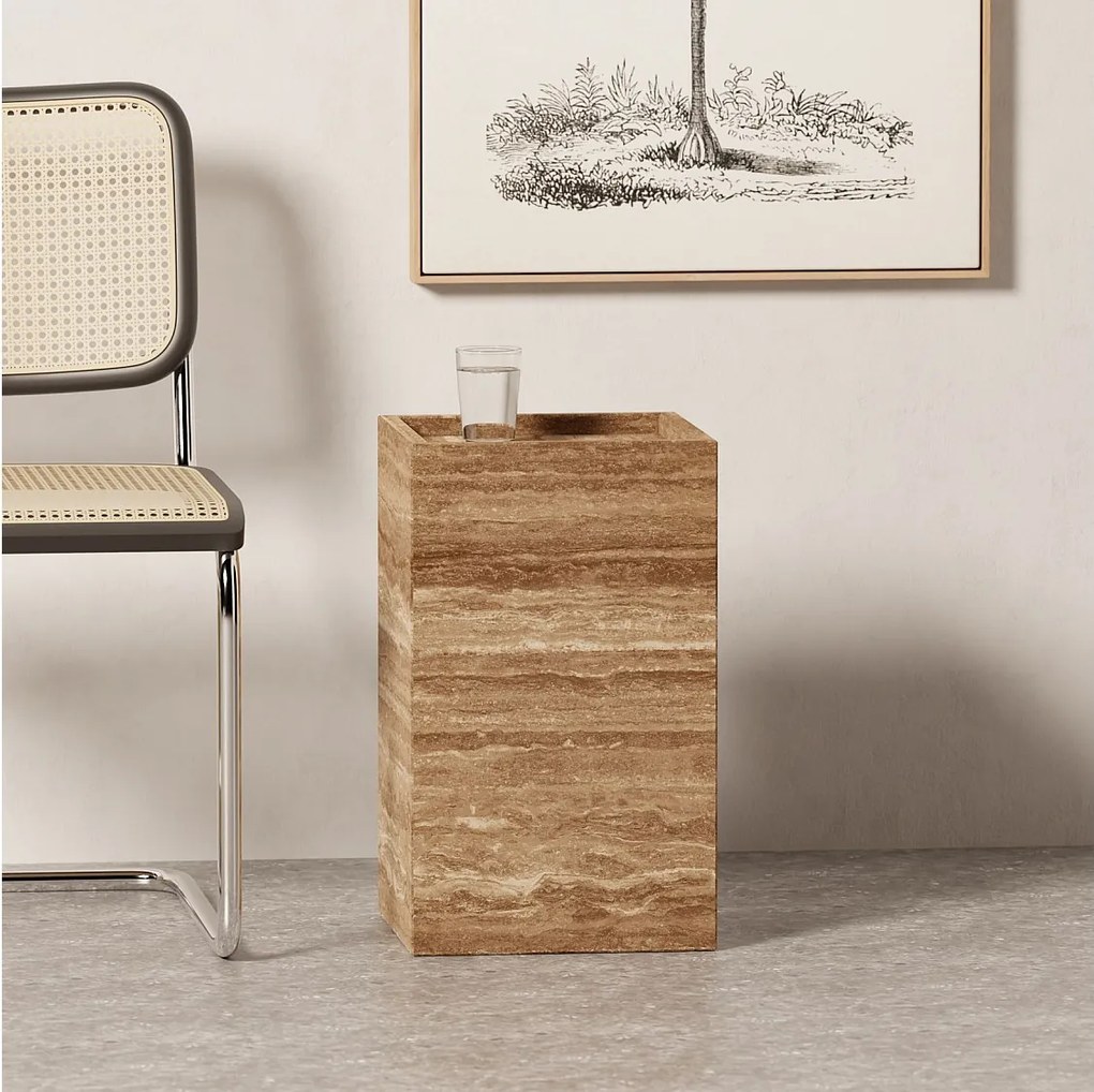 Stolik pomocniczy z trawertynu – orzech – Crow Tall