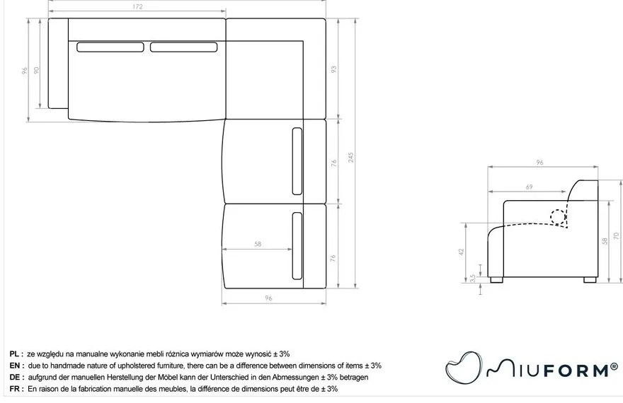 Kremowy narożnik (prawostronny) Flex Felix – Miuform