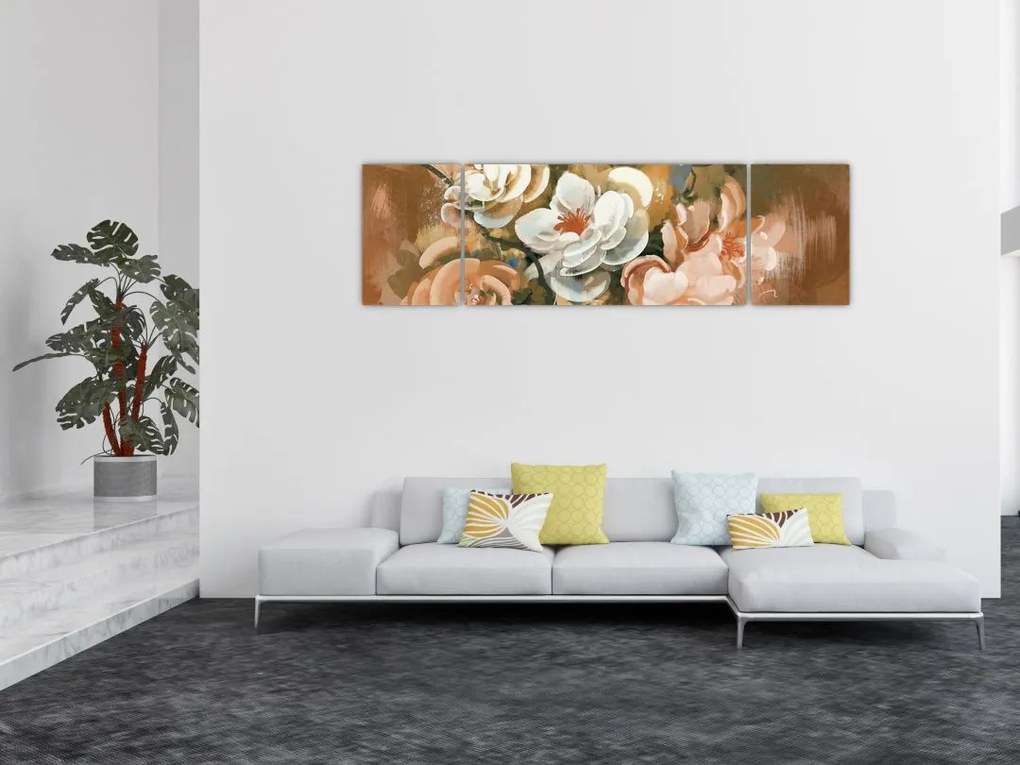 Obraz- Malowany bukiet kwiatów (170x50 cm)