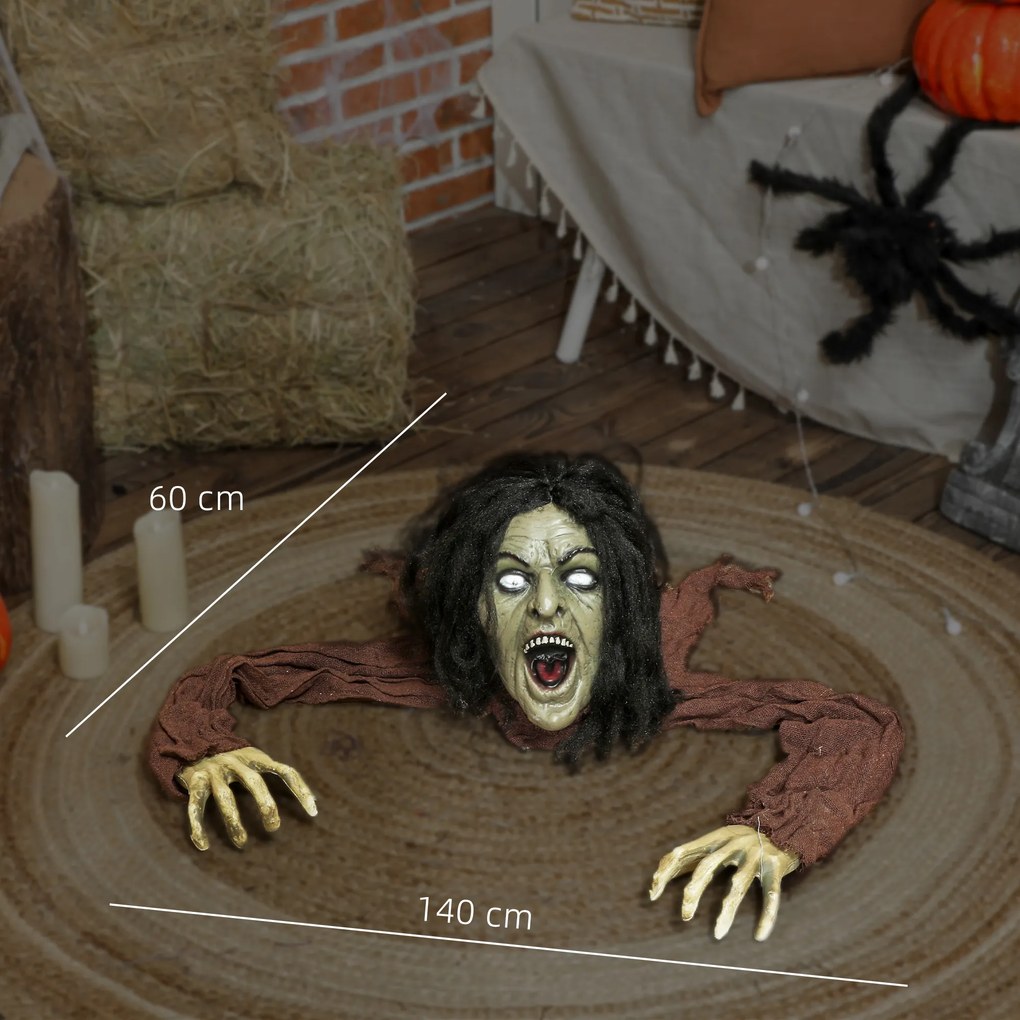 Outsunny Dekoracja Halloweenowa Pełzający Zombi, Dźwięki, Światła, Zasilanie Baterią