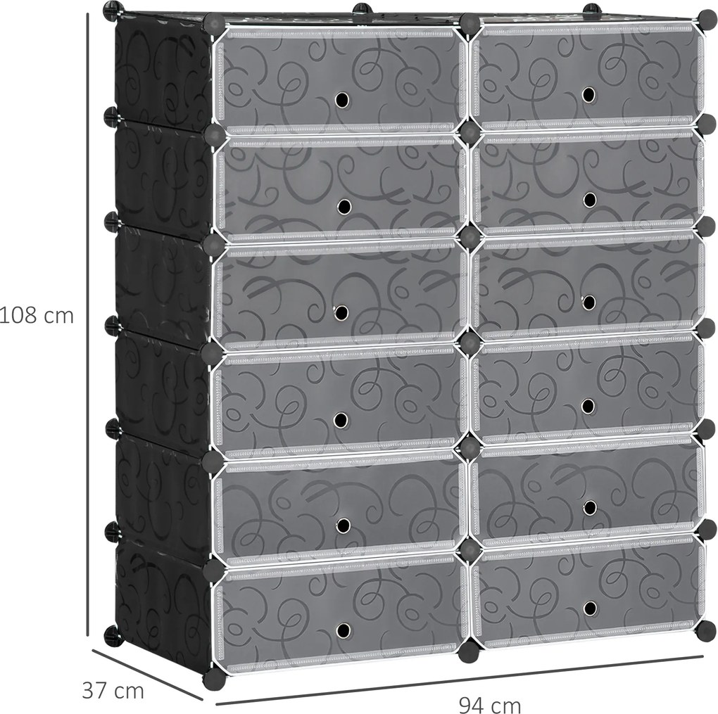 HOMCOM Regał na buty, 12 skrzynek na 24 pary butów, Plastik, Czarny+Biały