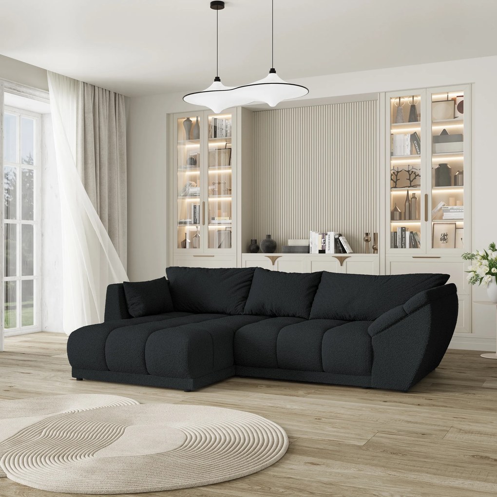 Masseno Narożnik ORENTI z funkcją spania i pojemnikiem na pościel Narozniki L, Rozkładana sofa - Czarny, QUELLE 100