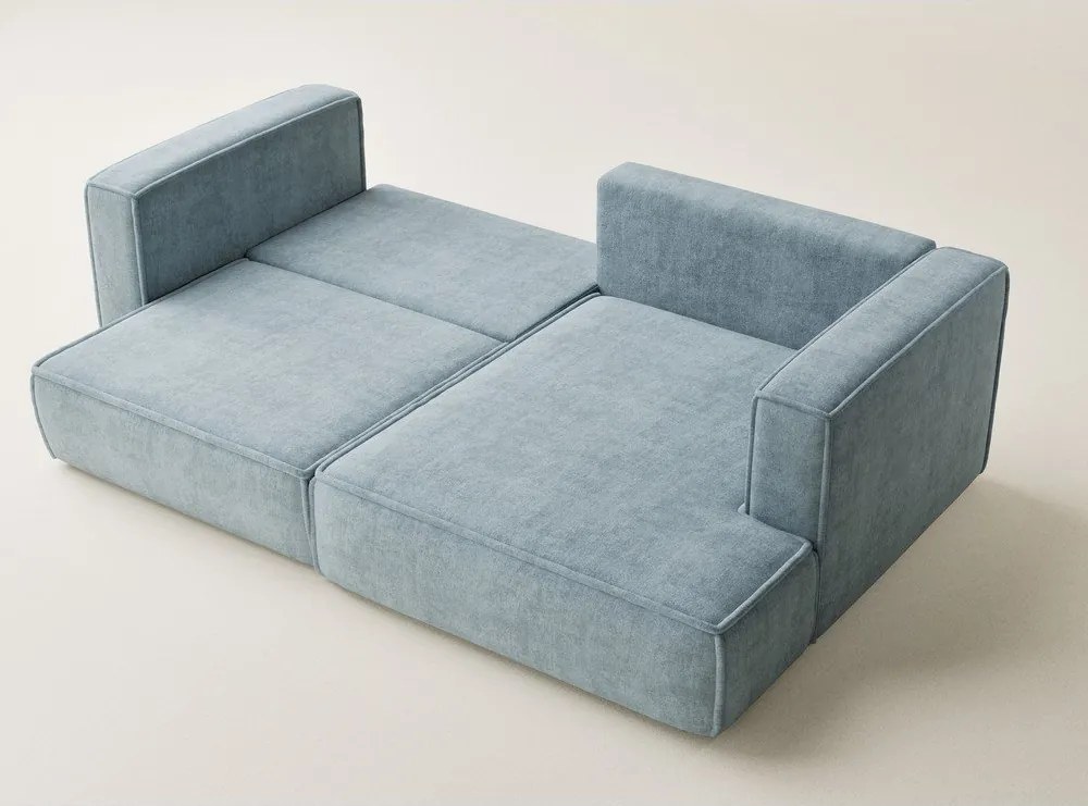 Jasnoniebieski rozkładany narożnik ze schowkiem z tkaniny szenilowej (prawostronny/z szezlongiem) Velto – Maison de Rêve