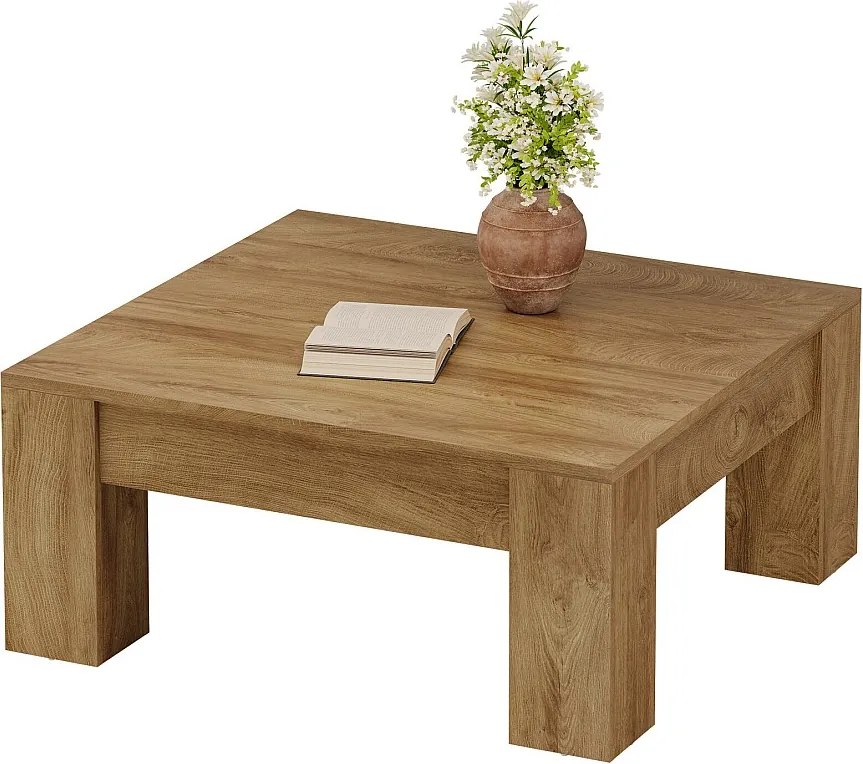 Kwadratowy stolik kawowy, 100 cm, drewniany stolik kawowy w stylu rustykalnym z solidnymi nogami