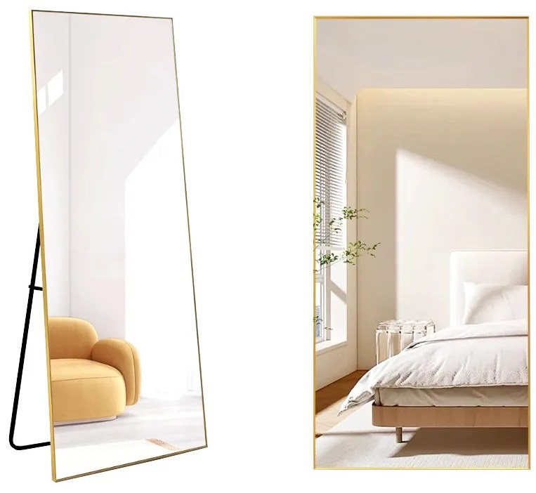 Wolnostojące lustro podłogowe ścienne złote ZJ-02 pełnowymiarowe 165x50 do przedpokoju i salonu