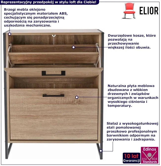 Szafka dwukomorowa na buty w stylu loft H7-H08