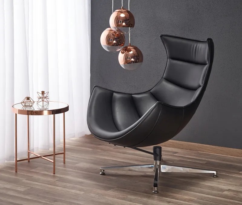 Czarny fotel wypoczynkowy ze skóry Luxor