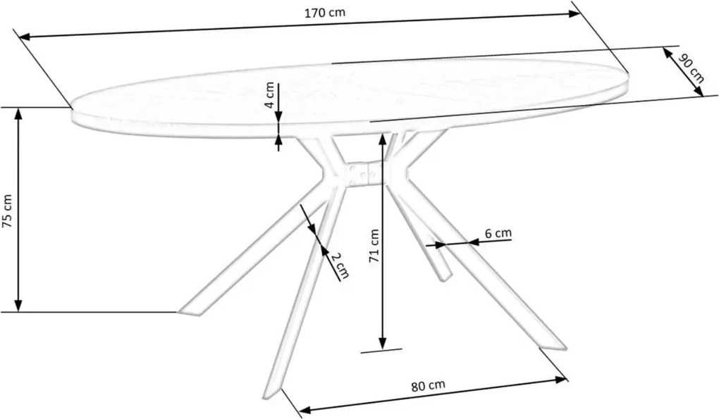 Nowoczesny owalny stół Verano 170x90 cm - blat z okleiny naturalnej w kolorze orzechowym, nogi czarne metalowe