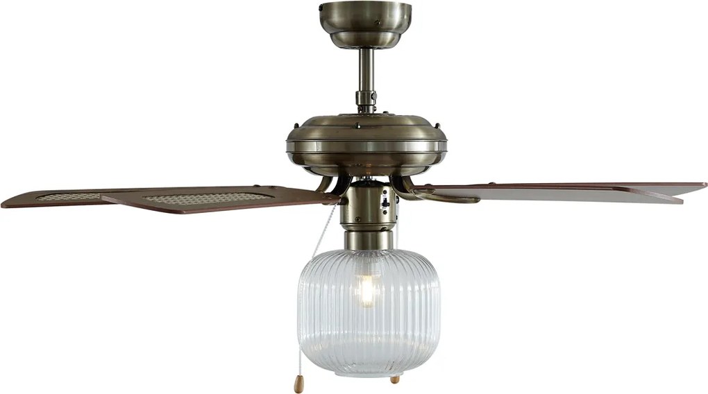 Wentylator sufitowy mosiężny z drewnem 107,5 cm z przełącznikiem łańcuchowym - Mistral Karel