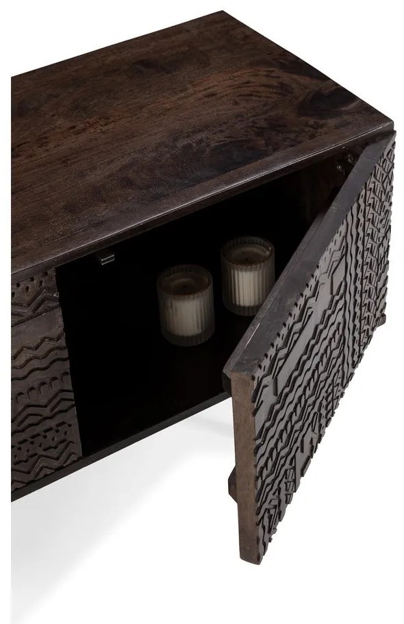 Ciemnobrązowa szafka pod TV z litego drewna mango 145x48x40 cm Kalai – MOME