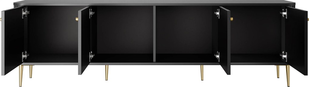 Szafka RTV Vesper 4D 187 cm - czarny / złote nogi