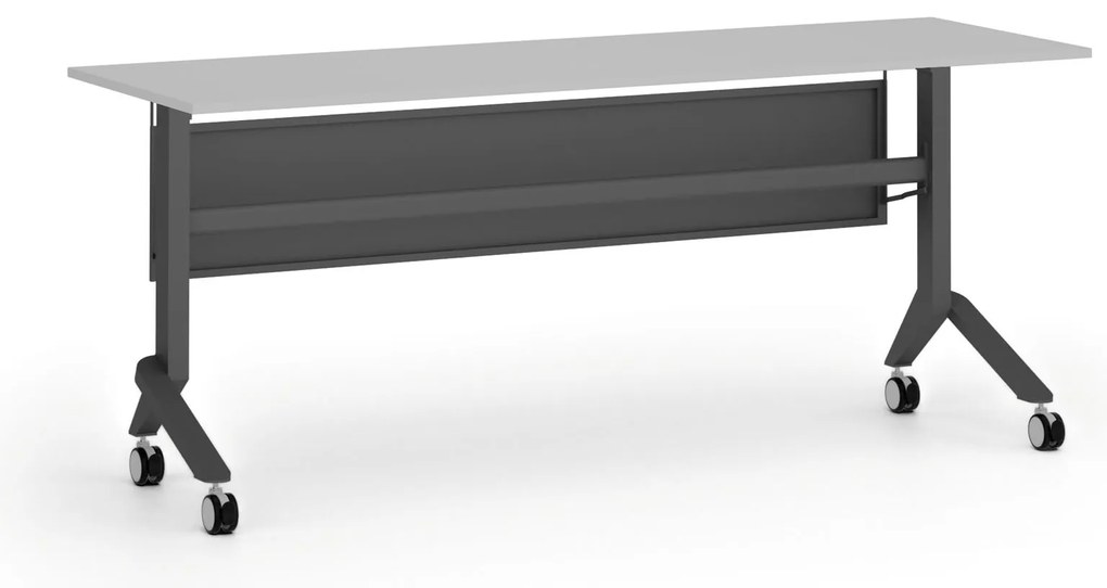Mobilny stół PRIMO MOVE, 180x60 cm, czarna podstawa, szary