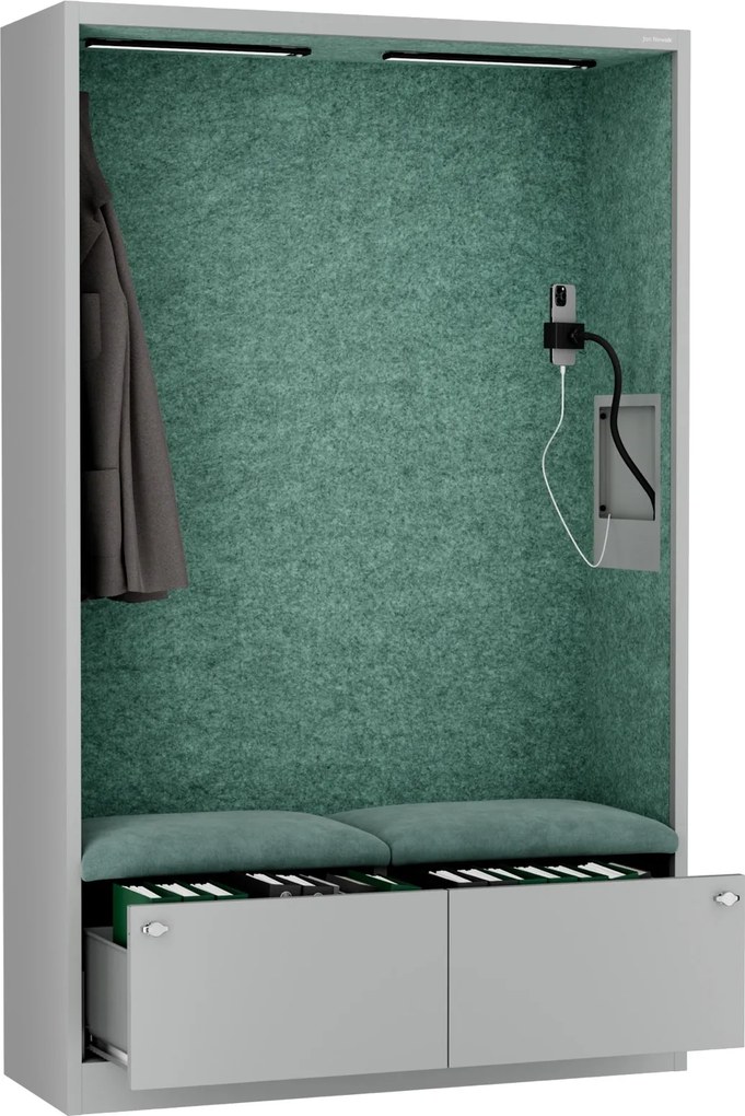 Szafa akustyczna do biura i szkoły Sally MentalBox, 115 x 40 x 185 cm, szary/zielony