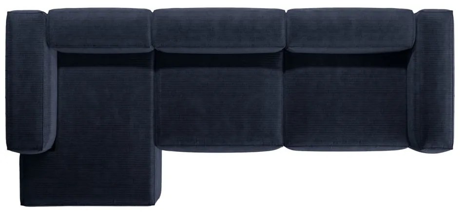 Ciemnoniebieski sztruksowy narożnik (lewostronny/z szezlongiem) Bergamo – Cosmopolitan Design