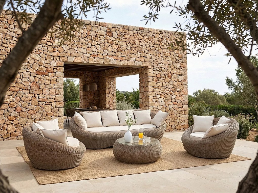 Kanapa ogrodowa 3-osobowa  z technorattanu - Kolor brązowy- WHITEHEAVEN