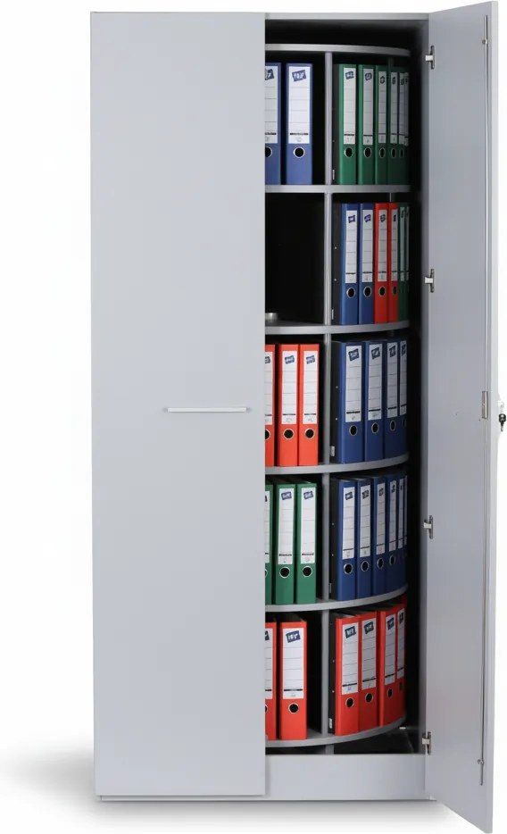 Szafa z obrotowym regałem na segregatory, 5 poziomów, zamykana na klucz, szary