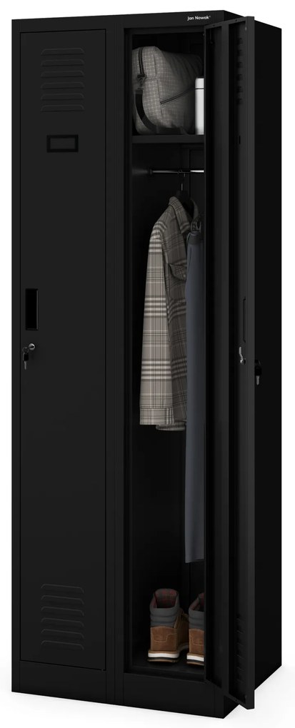 Szafka pracownicza metalowa czterokomorowa czarna: KACPER II, 600 x 1800 x 500 mm