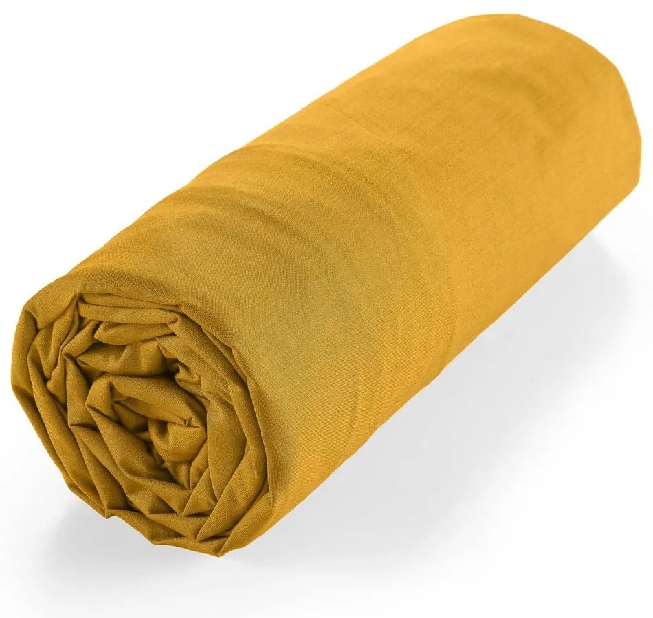 Żółte prześcieradło z bawełny organicznej z gumką 90x190 cm Biolina – douceur d'intérieur