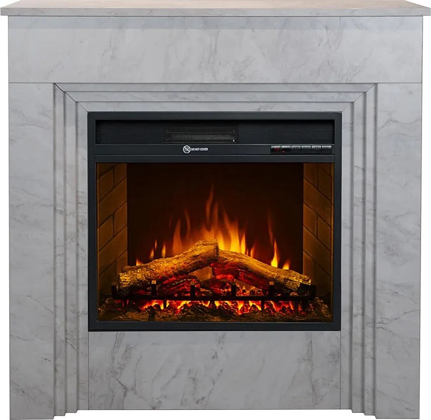 Kominek elektryczny BELLINI, kominek stojący z drewna imitującego biały marmur, wyprodukowany we Włoszech, dł. 96 x gł. 35 x wys. 96