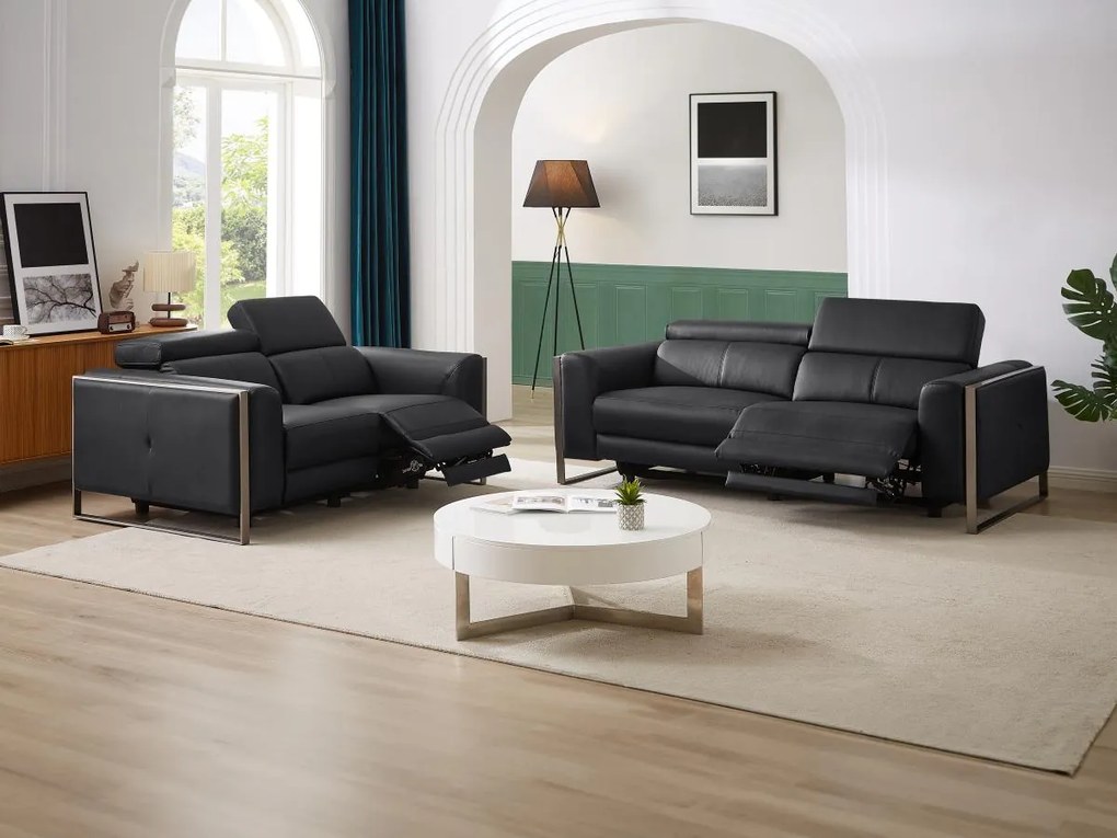 Kanapa 3-osobowa i 2-osobowa z elektryczną funkcją relax z czarnej skóry - DAVOLI