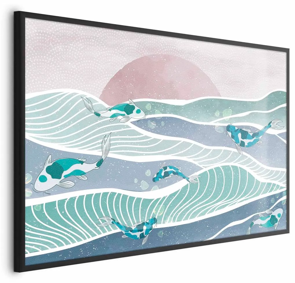 Plakat Ryby na falach 30x21 cm z ramą czarną bez marginesu ARTGEIST B