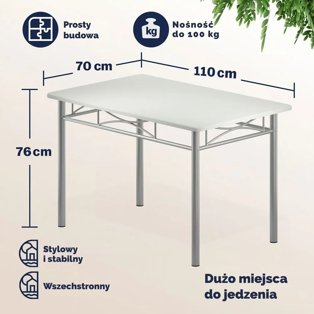 Zestaw jadalniany PAUL, 5 części, aksamitnie biała Jurhan