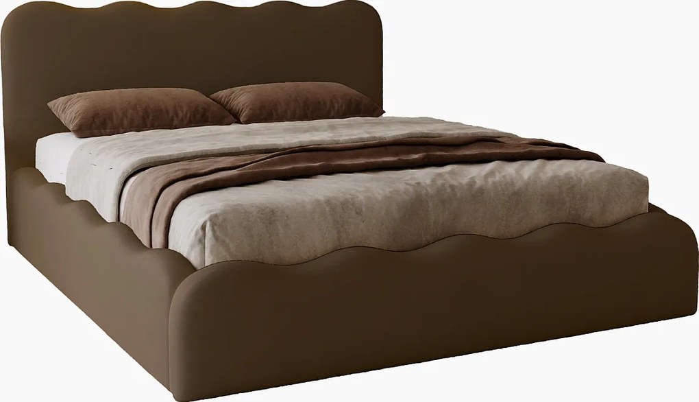 Emporius Wave łóżko dwuosobowe 180x200 cm - łóżko z pojemnikiem, łóżko tapicerowane 180x200 do sypialni - tkanina aksamitna, ciemnobrązowy (Elegance 6)
