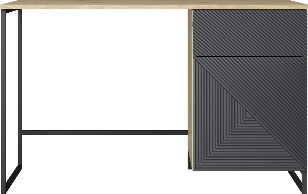 Biurko Asha 120 cm z szufladą - artisan / rivier stone mat / czarny stelaż