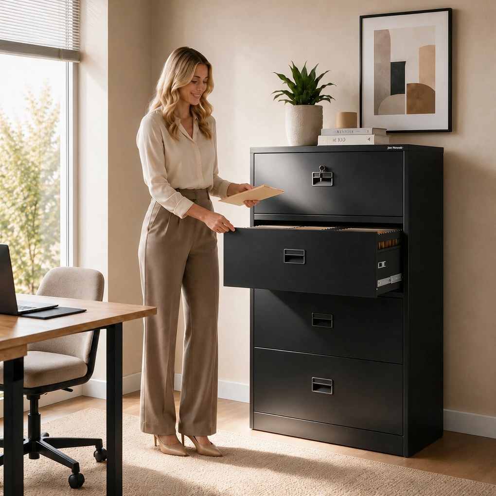 Szafa kartotekowa metalowa z 4 szufladami czarna, 900x1320x600 mm: SARA XL V4