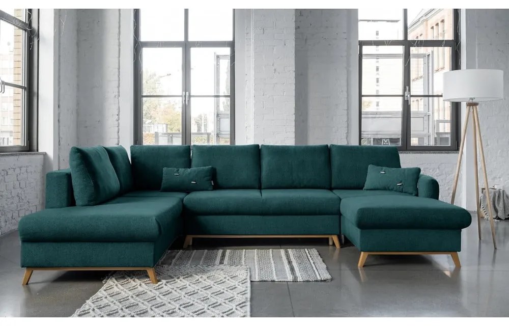Turkusowa rozkładana sofa w kształcie litery "U" Miuform Scandic Lagom, lewostronna