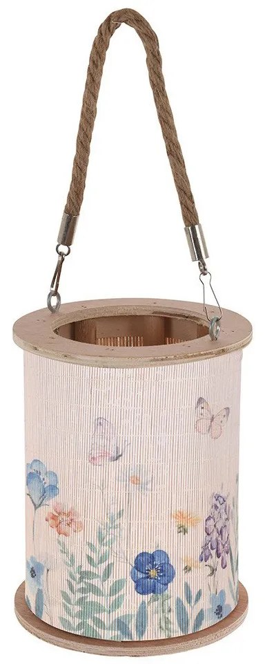 Lampion bambusowy z uchwytem ze sznura, Ø 17 x 21,5 cm, wzór kwiatowy