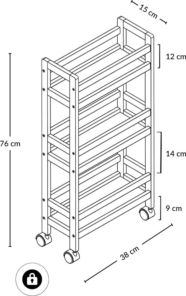 Wąski regał łazienkowy na kółkach, 3 półki KLUK, 76 cm