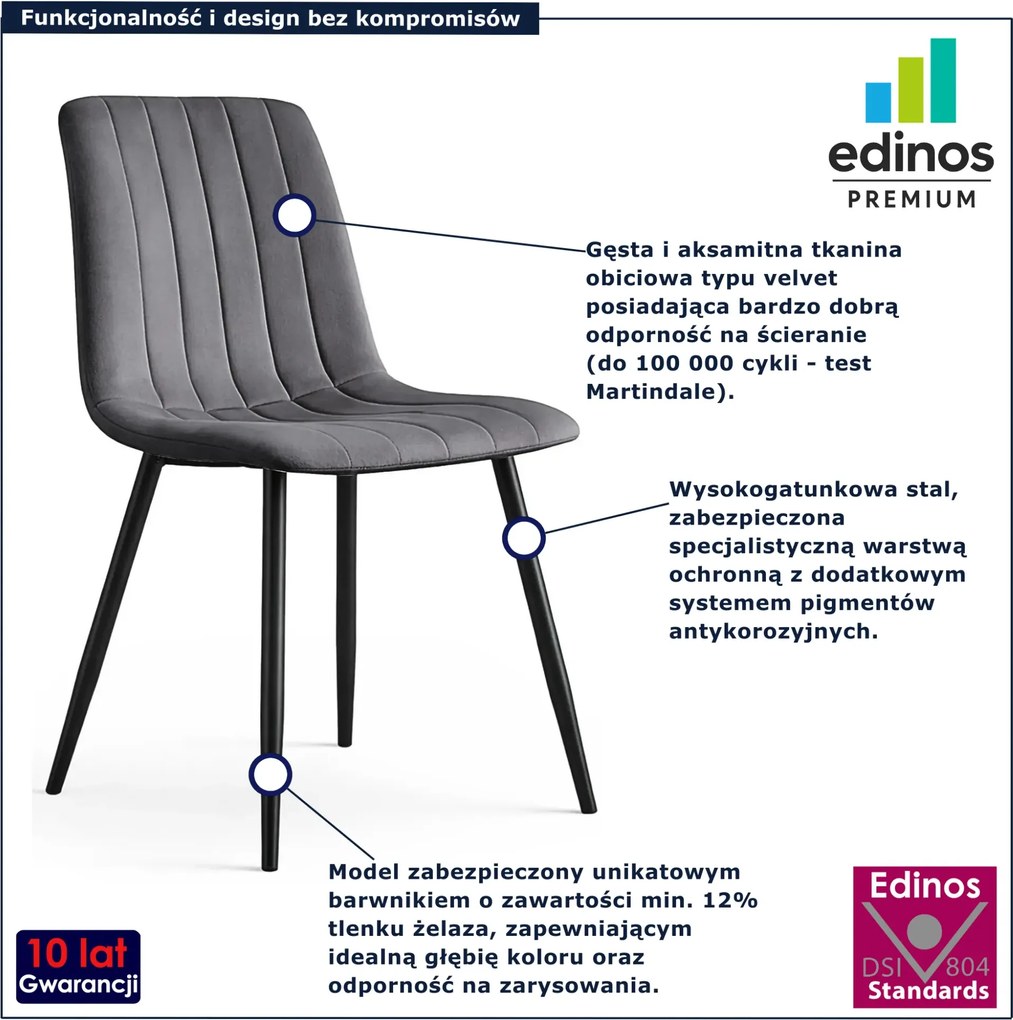 Zestaw 4 grafitowych krzeseł tapicerowanych welurem -Selvaro