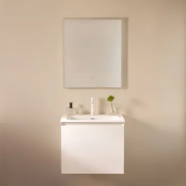 Zestaw Wiszących Mebli Łazienkowych Zintegrowany Z Umywalką Macrae Biała & Prostokątna Lampa Led I Przeciwmgielna - Sklum