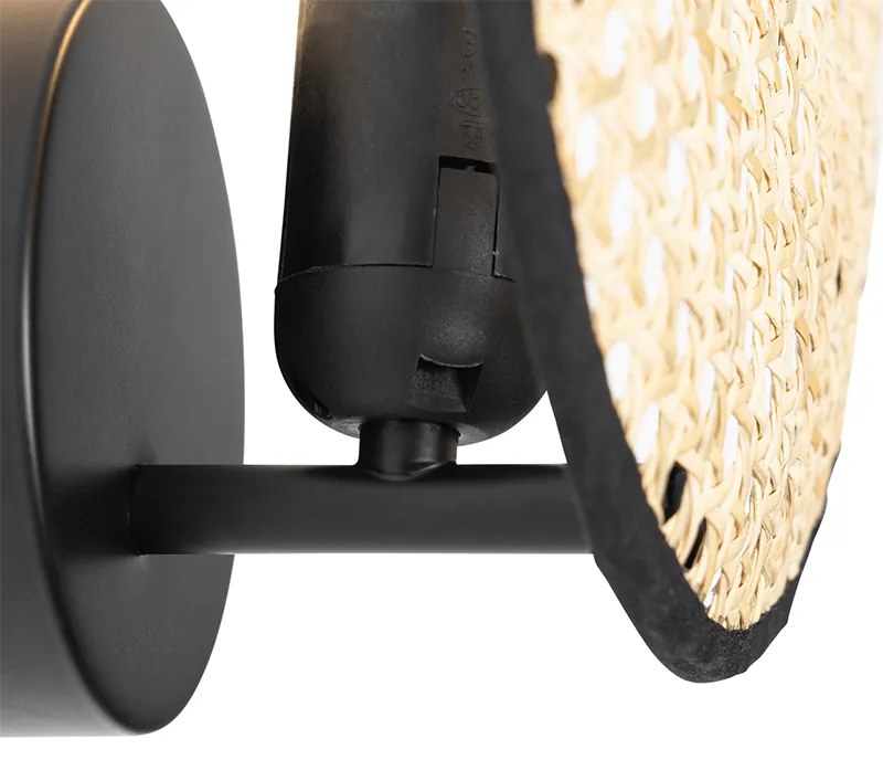 Rustykalna lampa ścienna czarna z rattanu 25 cm - KataKolonialny Oswietlenie wewnetrzne