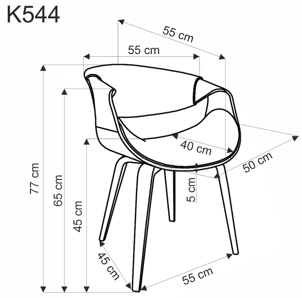 Krzesło z giętej sklejki szara tapicerka i orzechowa sklejka K544