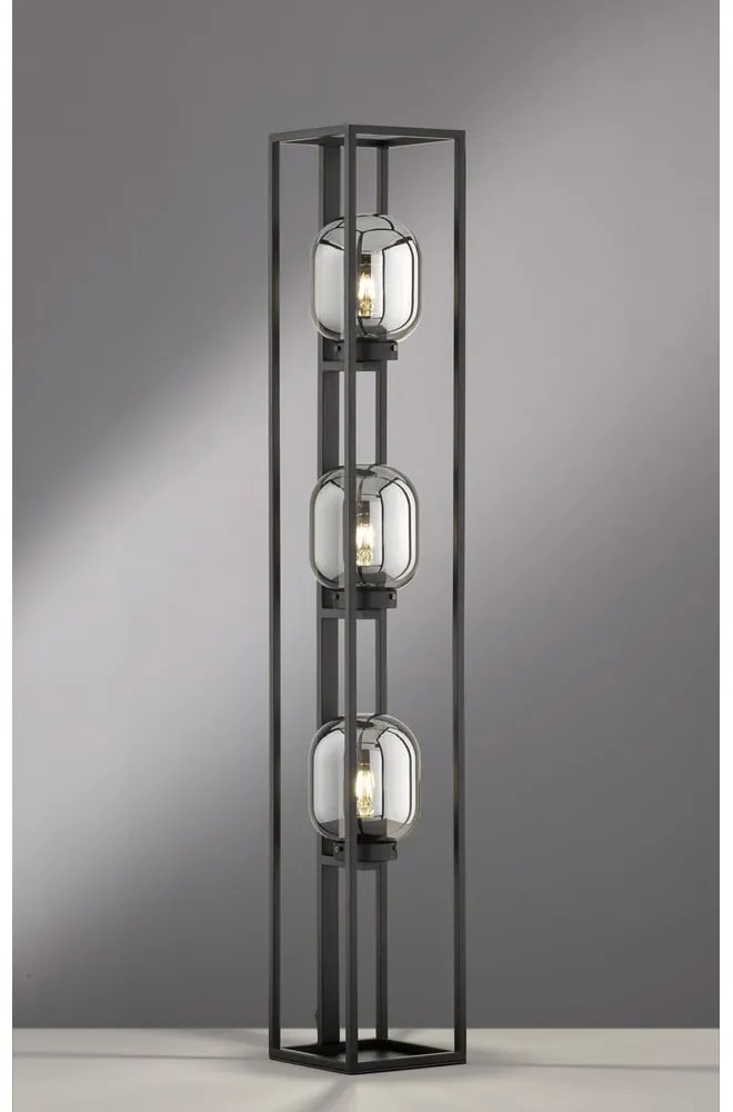Czarna lampa stojąca ze szklanym kloszem (wysokość 130 cm) Regi – Fischer & Honsel