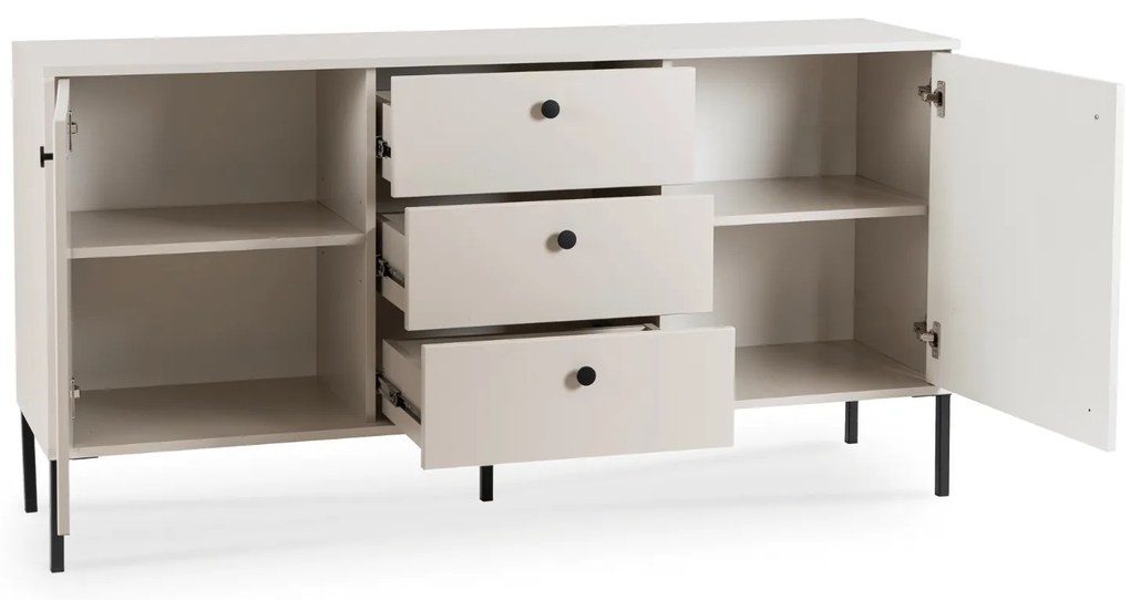 Komoda do Salonu SOFT 154 cm Kaszmir Ryflowana Dwudrzwiowa z Szufladami Nowoczesna