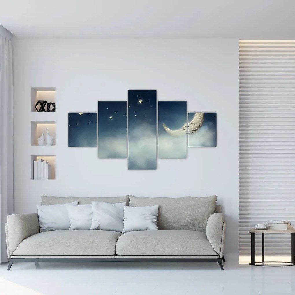 Obraz - Księżyc z gwiazdami (125x70 cm)