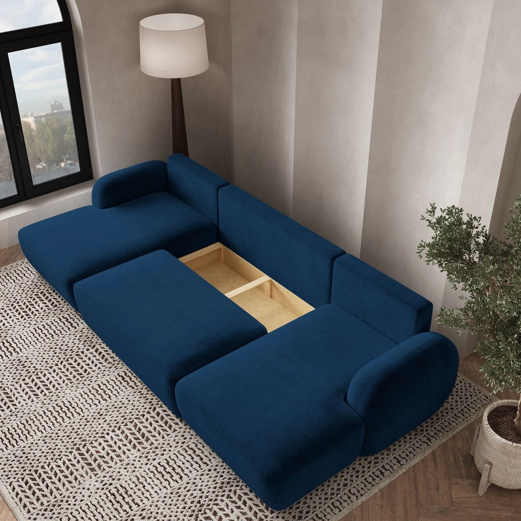 Masseno Narożnik SAVONA z funkcją spania i pojemnikiem na pościel Narozniki U, Rozkładana sofa - Niebieski, KRONOS 09