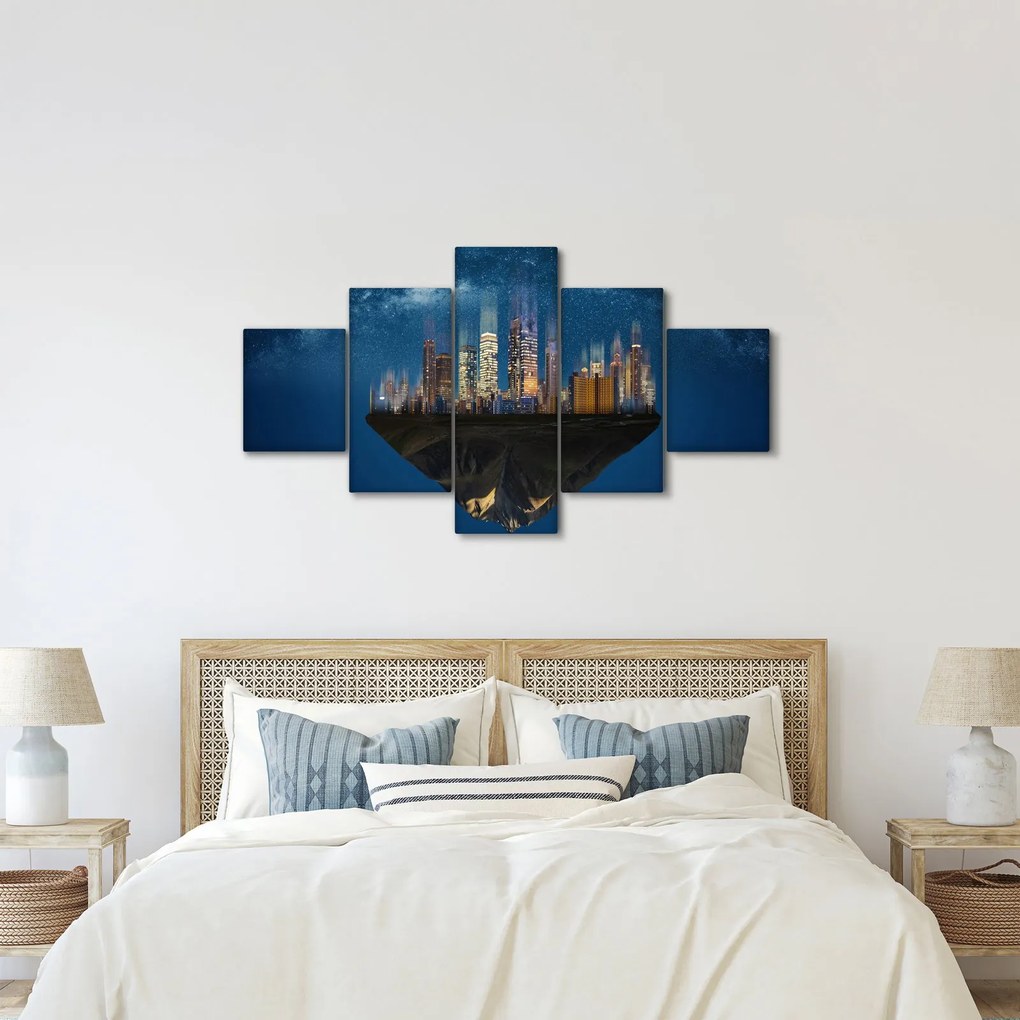 Obraz - Wielkie miasto unoszące się w kosmosie (125x70 cm)