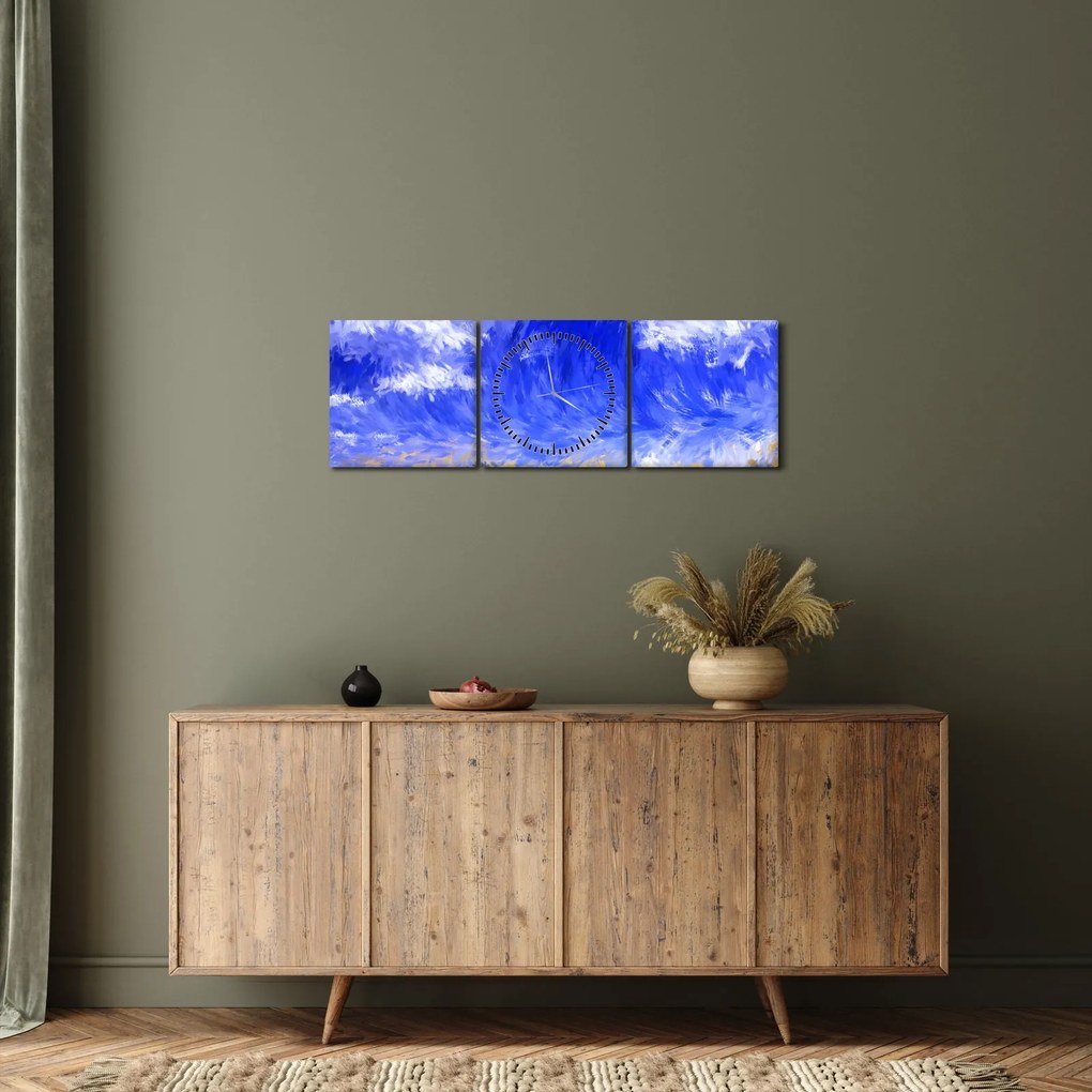 Obraz - Obraz olejny, Złote pole (z zegarem) (90x30 cm)