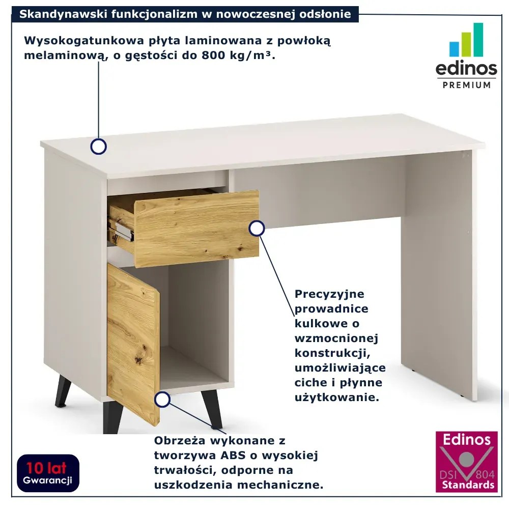 Biurko komputerowe z szafką i szufladą kaszmir + dąb artisan Z3-S59