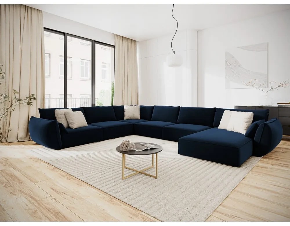 Ciemnoniebieski aksamitny narożnik (lewostronny/w kształcie litery U) Vanda – Mazzini Sofas